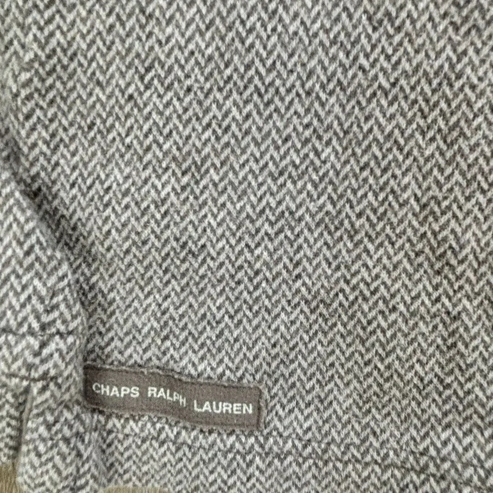 Chaps Ralph Lauren Polo Shirt Mens XL Brown Gray Herringbone Long Sleeve Vintage